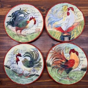 Susan Winget Beautiful Le Rooster 8.5” Plates Set of 4 Certified International